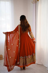 Orange Sequins Embroidered Suit complete three-piece set display KU264