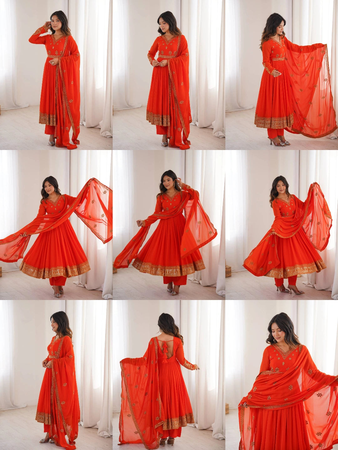 Orange Sequins Embroidered Suit – Anarkali Pant Set with Dupatta