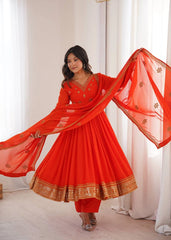 Orange Sequins Embroidered Suit – Anarkali Pant Set with Dupatta