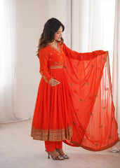 Orange Sequins Embroidered Suit – Anarkali Pant Set with Dupatta