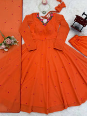 Orange Thread Embroidered Suit Kalyanja KU204 model festive pose