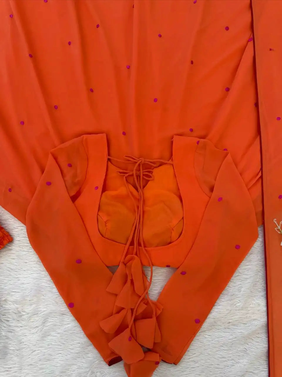 Orange Thread Embroidered Anarkali Suit KU204 flat lay with pant dupatta