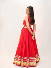 Orange Thread Embroidered Lehenga – side back view – KL185 – Kalyanja