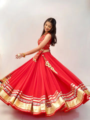 Orange Thread Embroidered Lehenga – standing pose angle – KL185 – Kalyanja