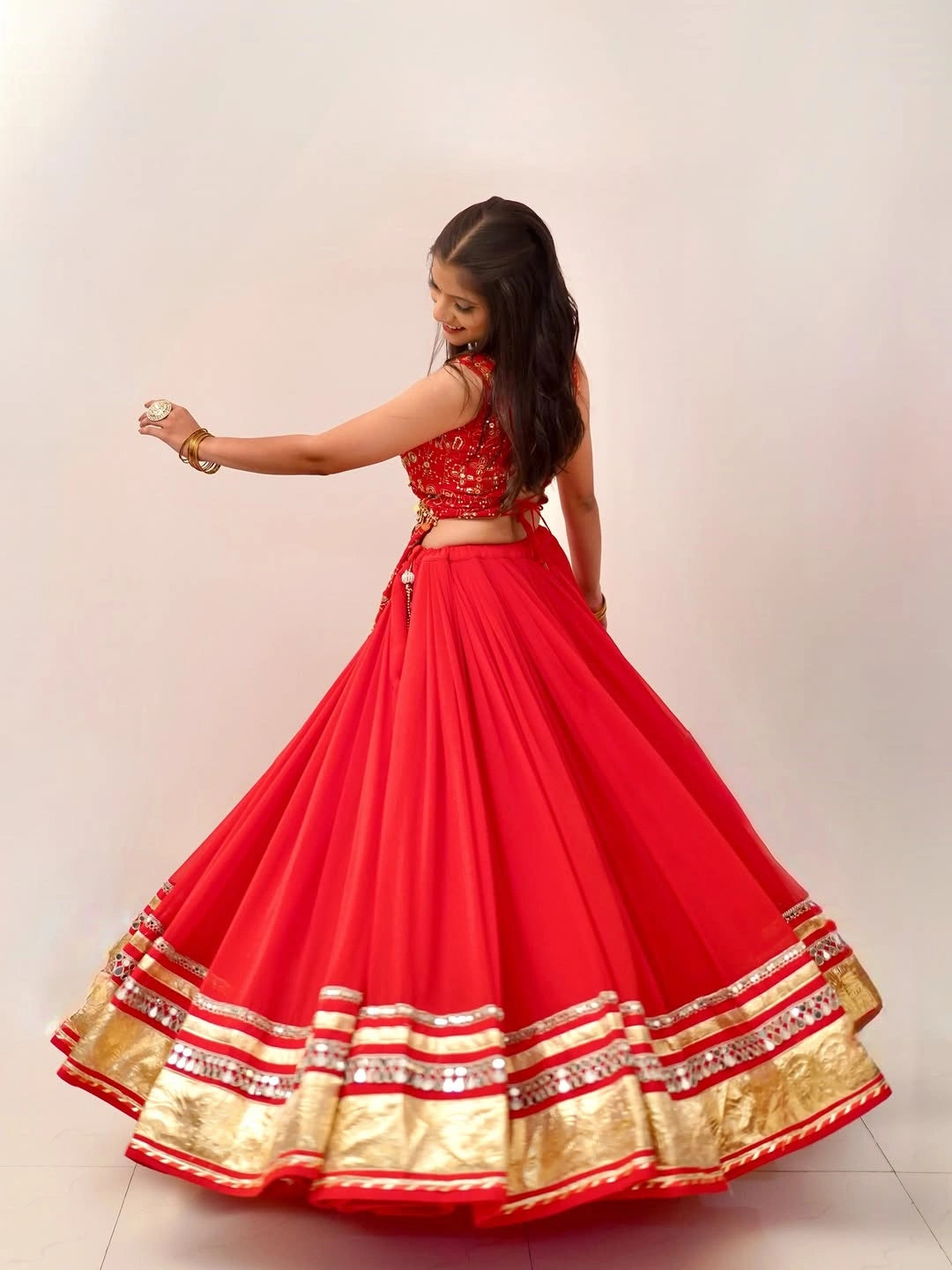 Orange Thread Embroidered Lehenga – full body front – KL185 – Kalyanja
