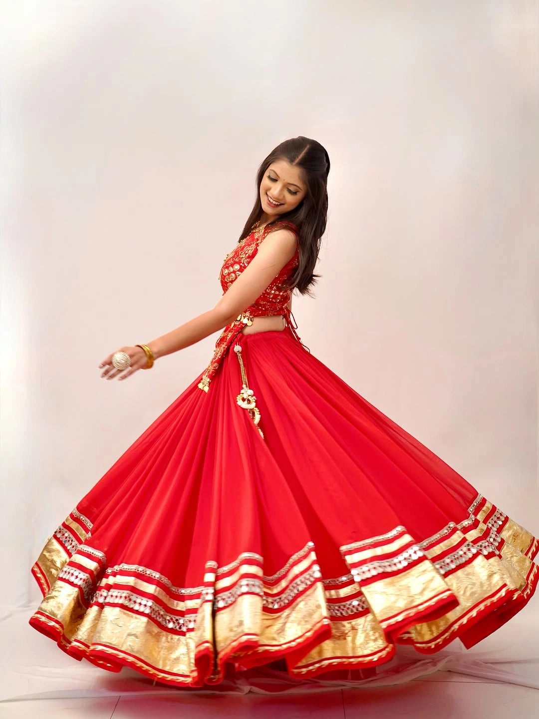 Orange Thread Embroidered Lehenga – skirt border detail – KL185 – Kalyanja