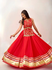 Orange Thread Embroidered Lehenga – full flair front view – KL185 – Kalyanja