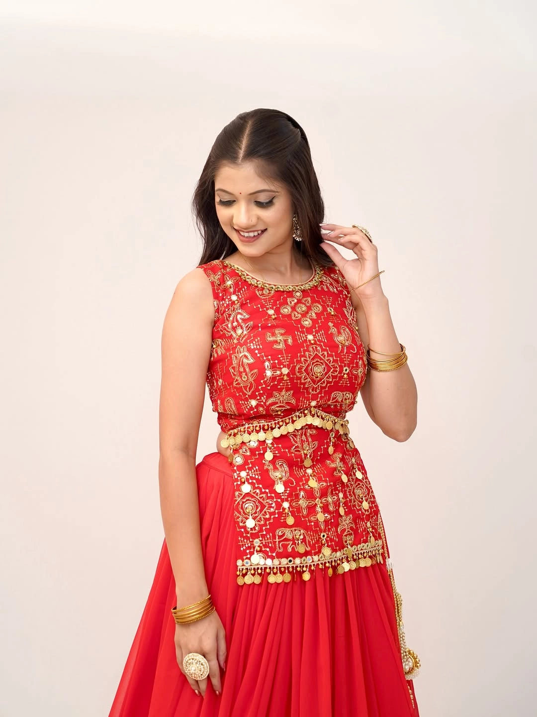 Orange Thread Embroidered Lehenga – choli close-up embroidery – KL185 – Kalyanja