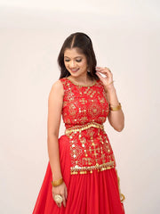 Orange Thread Embroidered Lehenga – choli close-up embroidery – KL185 – Kalyanja
