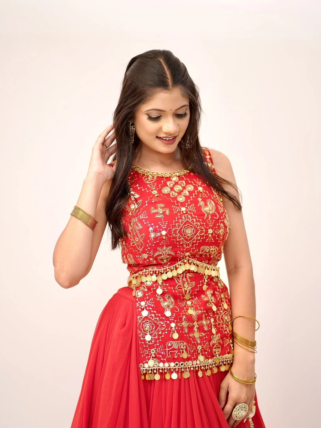 Orange Thread Embroidered Lehenga – choli detail front – KL185 – Kalyanja