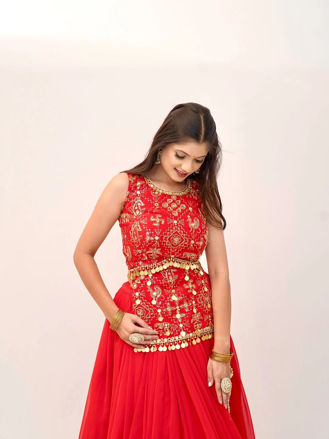 Orange Thread Embroidered Lehenga – choli motifs close-up – KL185 – Kalyanja