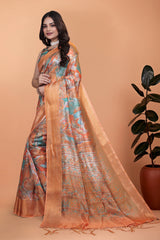 Orange Zari Weaving Saree Standing Side View | Kalyanja KS353