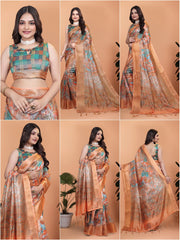 Orange Zari Weaving Saree Collage All Views | Kalyanja KS353