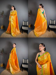 Orange Zari Weaving Saree collage – KS373 Kalyanja