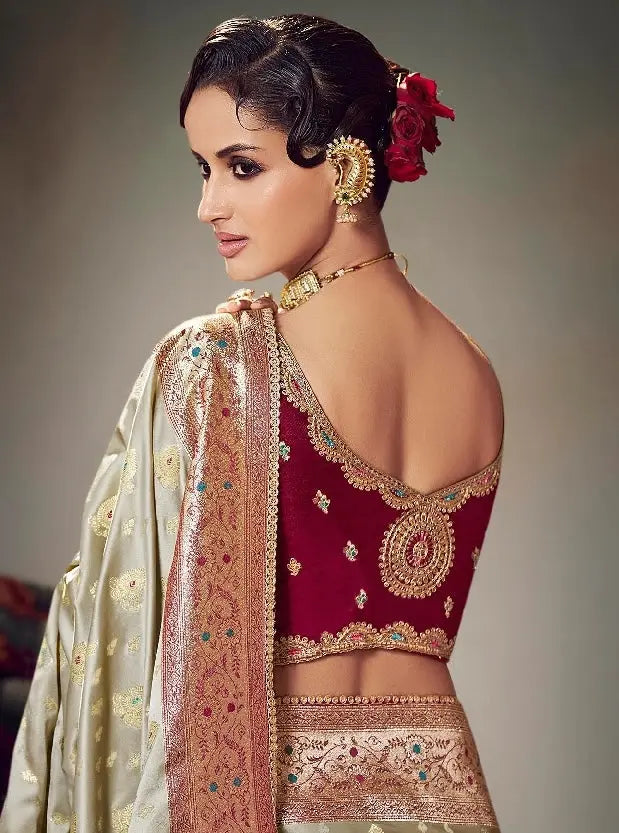 Gold Embroidery Work Satin Silk Saree