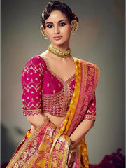 Orange Embroidery Work Satin Silk Saree