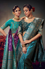 purple embroidery work satin silk saree - kalyanja