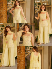 Pale Yellow Embroidered Suit collage all angles back dori tie-up KU265