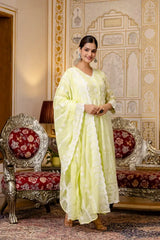 Pale Yellow Lakhnowi Work Anarkali Suit Full Front Featured View – KU261