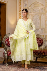 Pale Yellow Anarkali Suit with Dupatta Spread Lakhnowi Embroidery – KU261