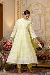 Pale Yellow Anarkali Suit Side-Front View Lace Hem Border – KU261