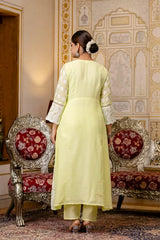 Pale Yellow Lakhnowi Suit Back View Covered Back 3/4 Sleeves – KU261