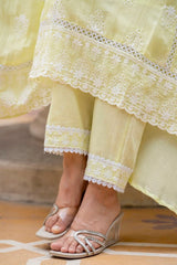 Pale Yellow Lakhnowi Suit Straight Pants Detail KU270 Kalyanja