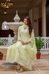 Pale Yellow Lakhnowi Work Suit Side View KU270 Kalyanja