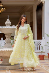 Pale Yellow Lakhnowi Suit Close Up KU270 Kalyanja