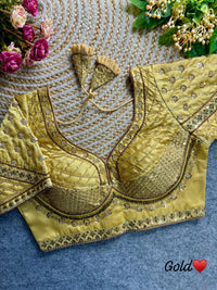 Pale Yellow Sequins & Coding Thread Work Soft Silk Blouse