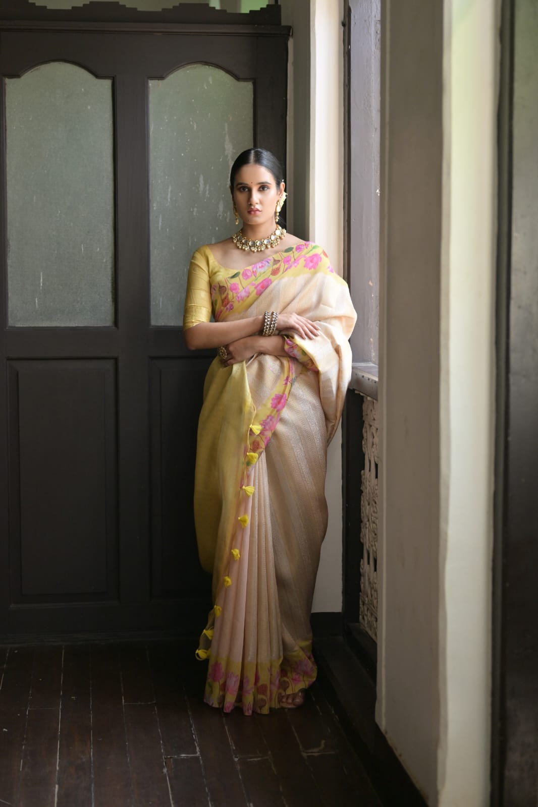 Pale Yellow Silk Saree