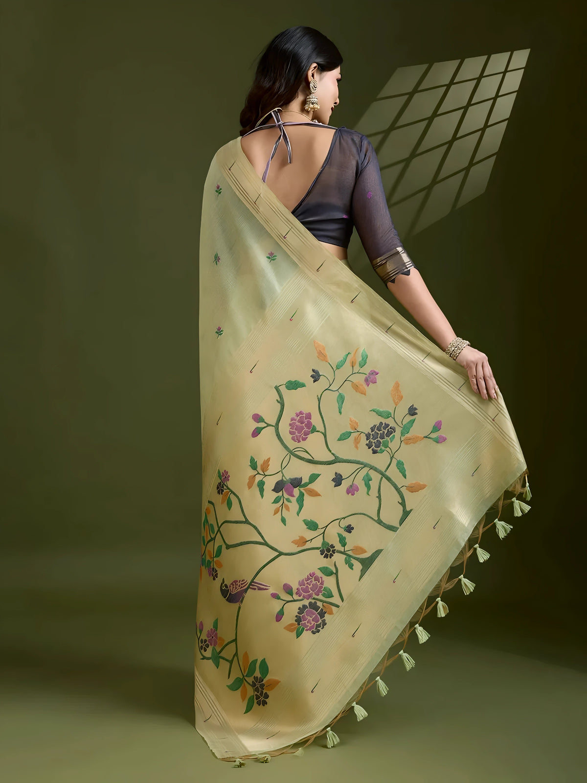 Pista Green Resham & Zari Weaving Soft Muga Cotton Saree