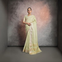 Pista Zari Work Soft Mulberry Silk Saree