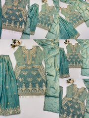 Pastel Sea Green Embroidered Sharara Suit catalog collage – Kalyanja KU298