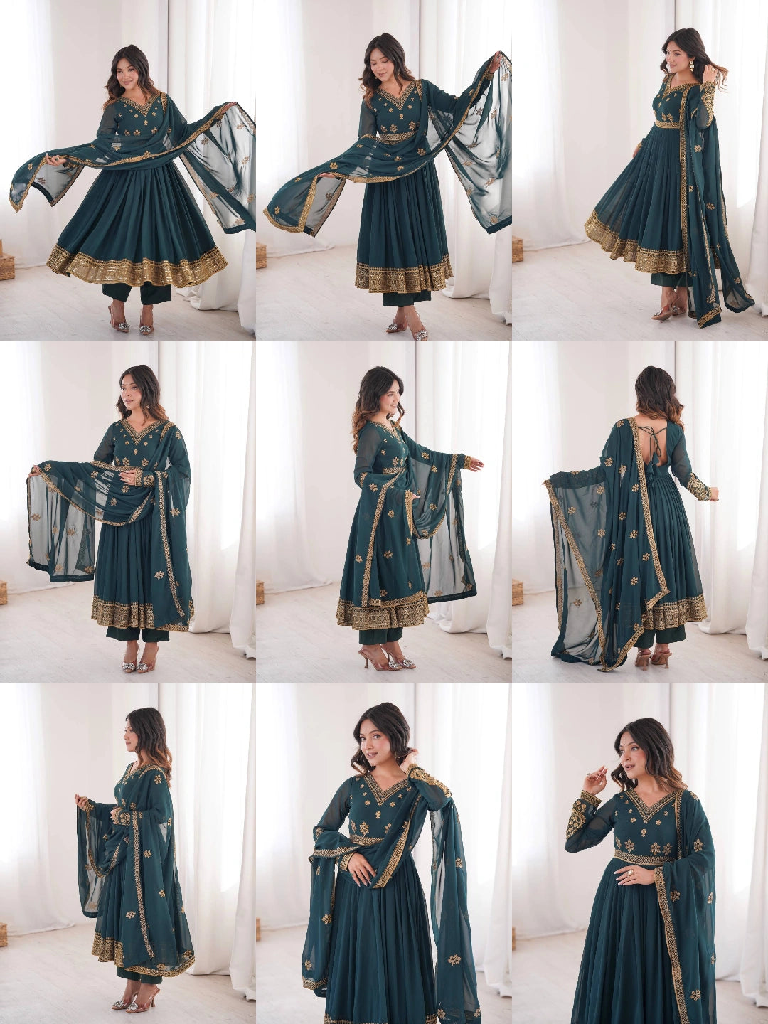 Peacock Green Sequins Embroidered Suit – Anarkali Pant Set with Dupatta