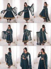 Peacock Green Sequins Embroidered Suit – Anarkali Pant Set with Dupatta