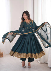 Peacock Green Sequins Embroidered Suit – Anarkali Pant Set with Dupatta