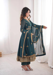 Peacock Green Sequins Embroidered Suit – Anarkali Pant Set with Dupatta