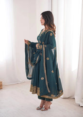Peacock Green Sequins Embroidered Suit – Anarkali Pant Set with Dupatta