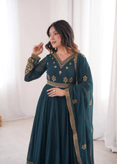 Peacock Green Sequins Embroidered Suit – Anarkali Pant Set with Dupatta