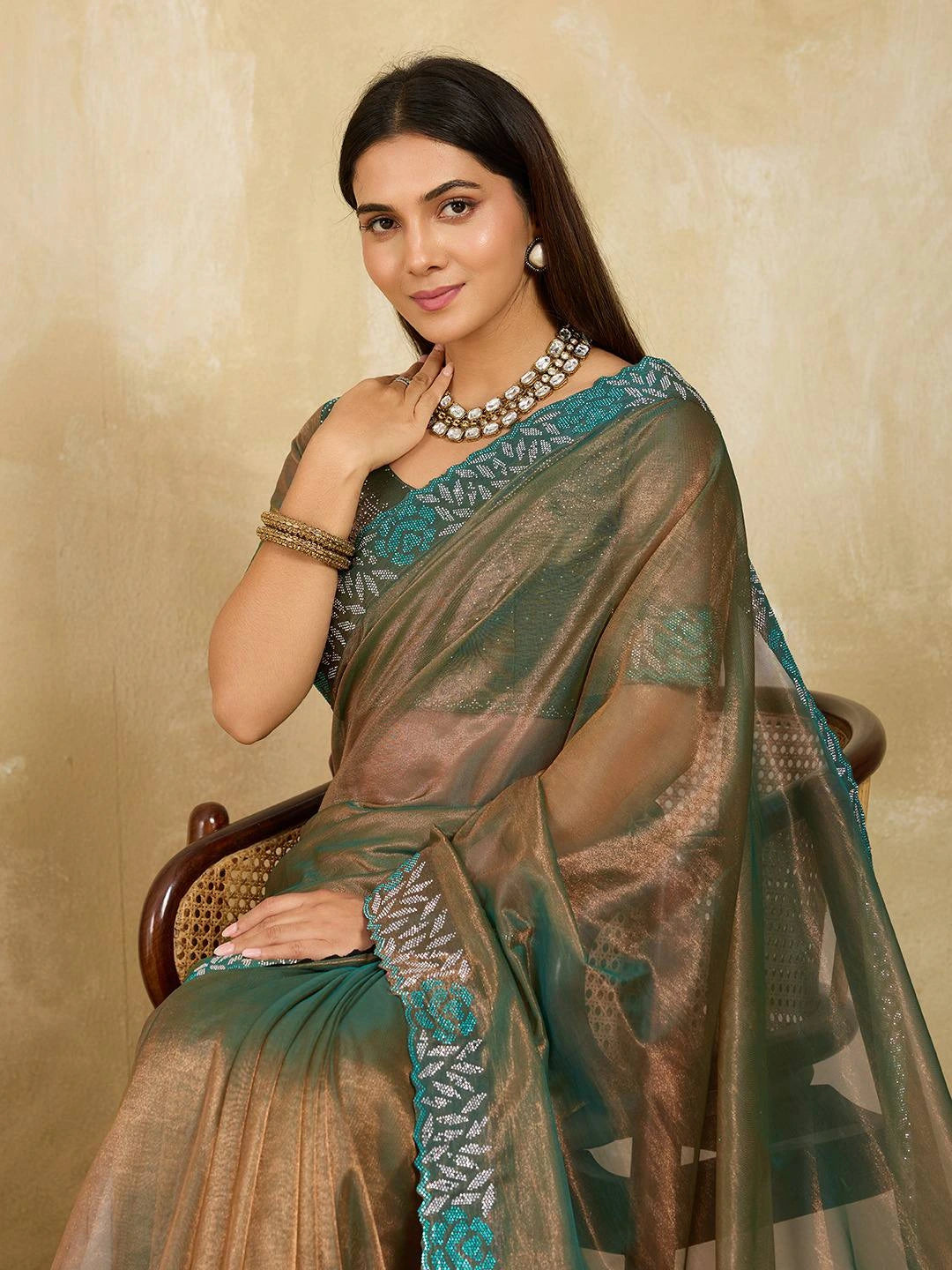 Sea Green Swarovski Work Fendy Soft Net Saree - kalyanja