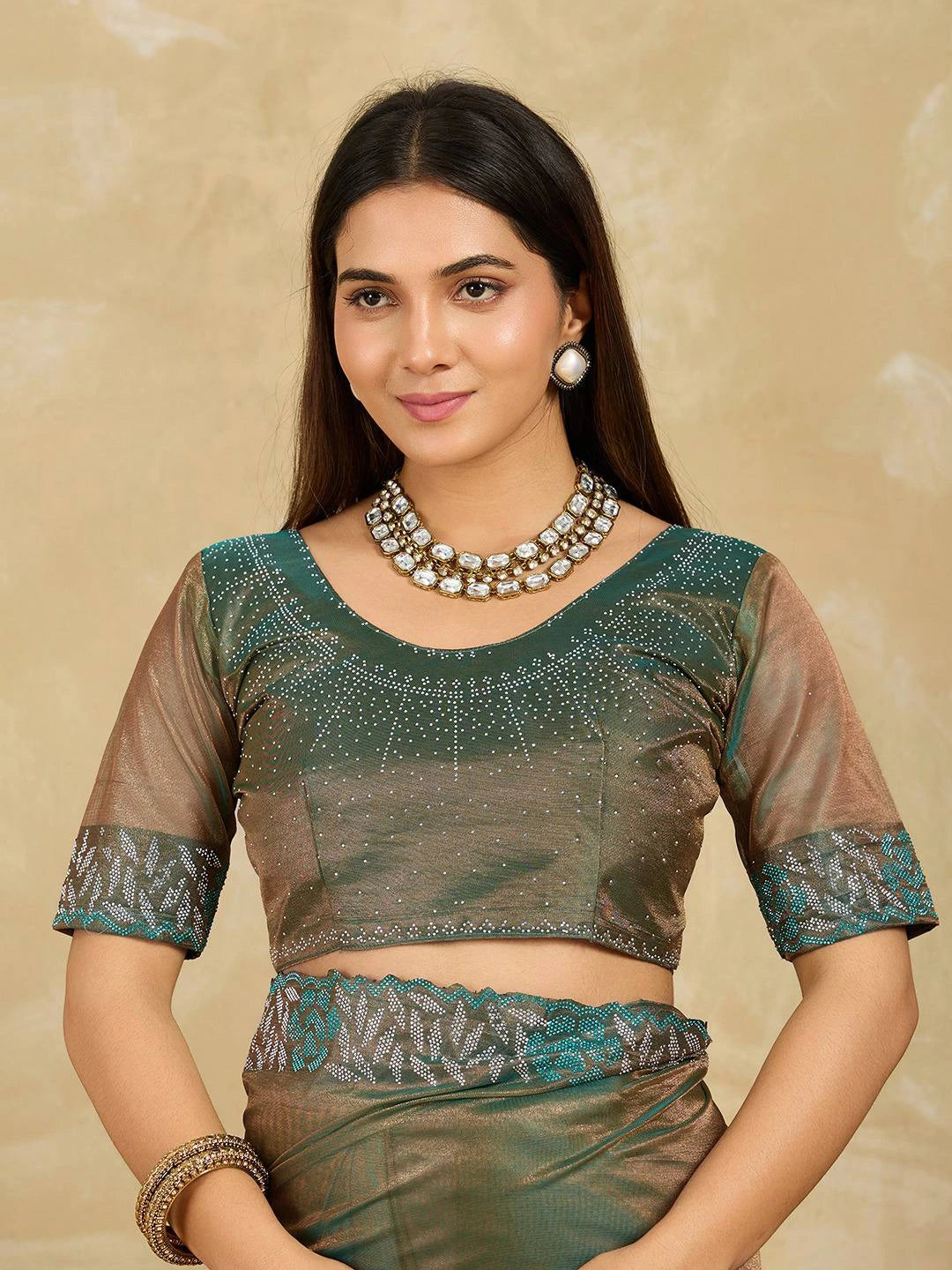 Sea Green Swarovski Work Fendy Soft Net Saree – Kalyanja
