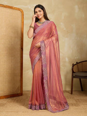 Soft Pink Swarovski Work Fendy Soft Net Saree
