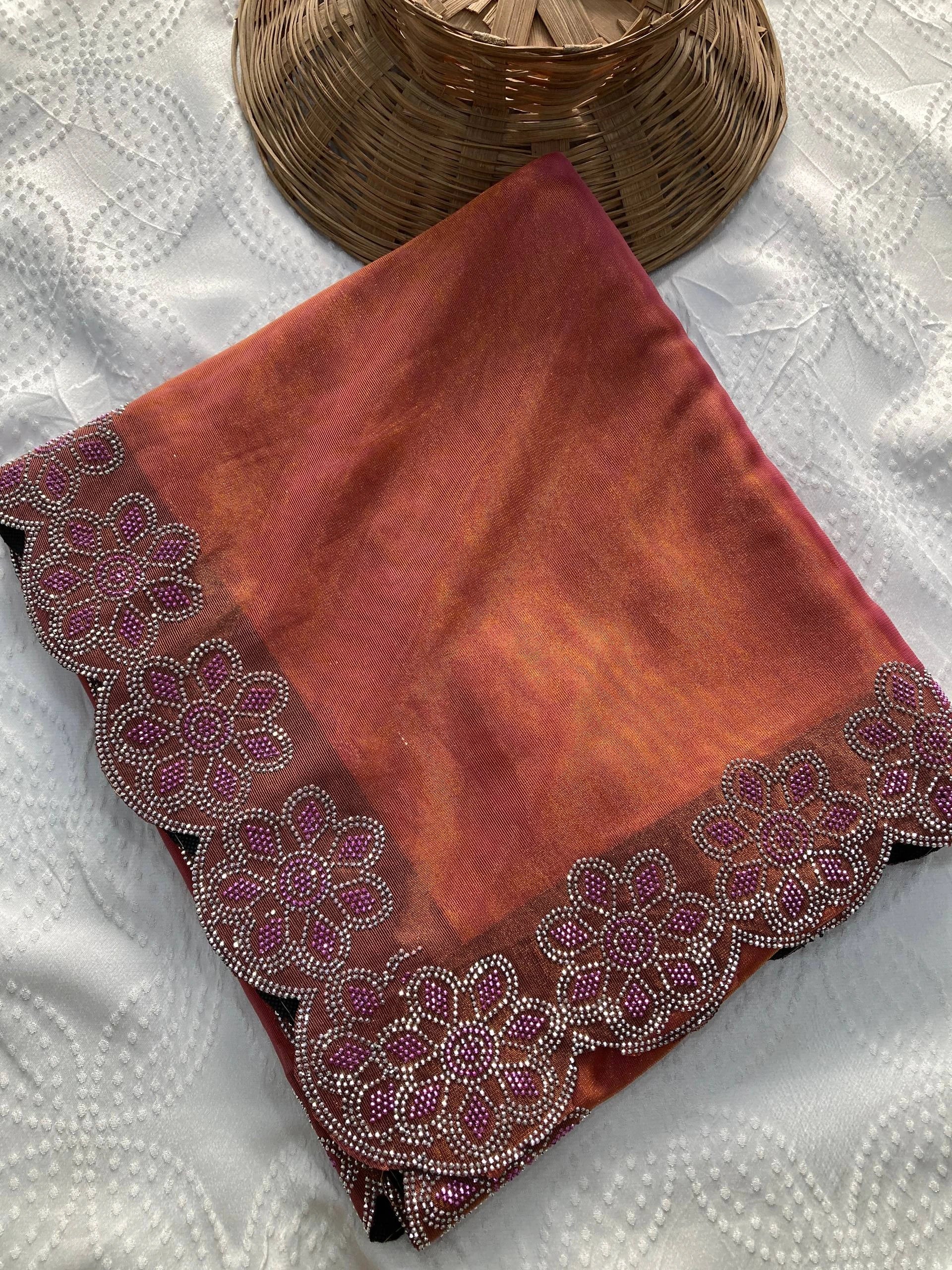 Pink Swarovski Work Fendy Soft Net Saree