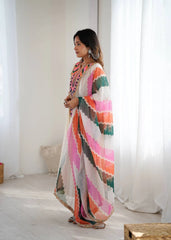 Off White Embroidery Sequins & Mirror Work Khadi Cotton Suit