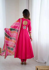 Dark Pink Embroidery Sequins & Mirror Work Khadi Cotton Suit
