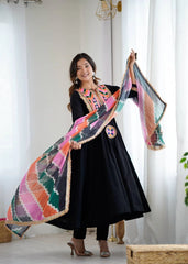 Black Embroidery Sequins & Mirror Work Khadi Cotton Suit