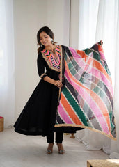 Black Embroidery Sequins & Mirror Work Khadi Cotton Suit