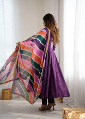 Purple Embroidery Sequins & Mirror Work Khadi Cotton Suit