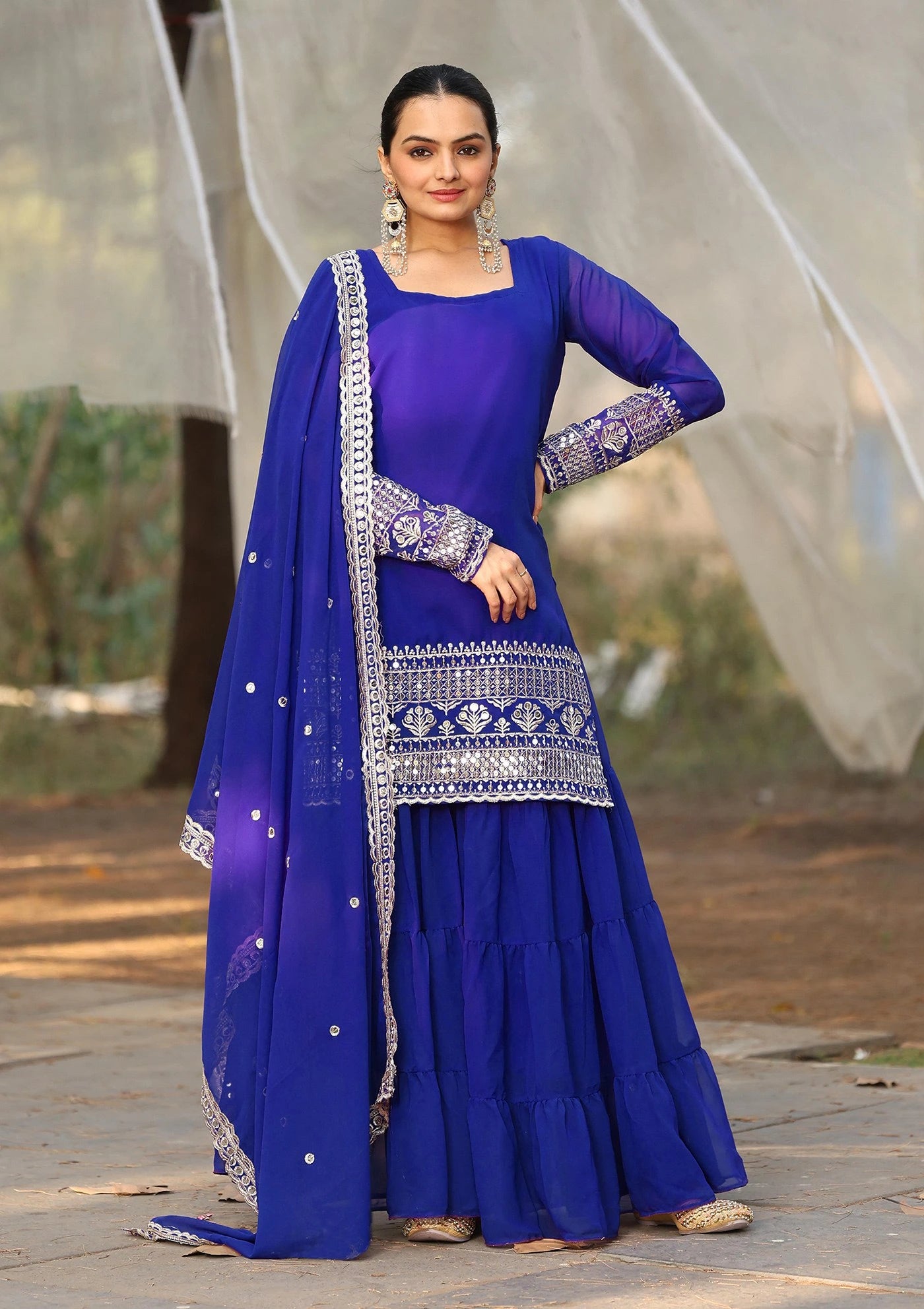 Blue Embroidery Georgette Suit